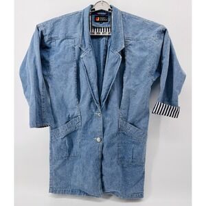VTG Andy Johns Chore Coat Denim Duster Womens M Light Wash Long Jacket Rancher